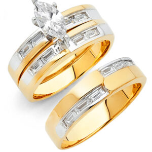 14K 2T CZ Engagement Ring/Trio Set