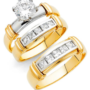14K 2T CZ Engagement Ring/Trio Set