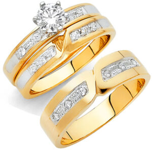 14KY CZ Engagement Ring/Trio Set