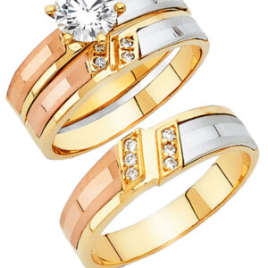 14K 3C CZ Engagement Ring/Trio Set