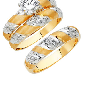 14K 2T CZ Engagement Ring/Trio Set