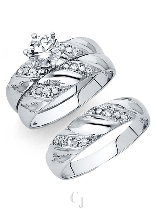 14KW CZ Engagement Ring/Trio Set