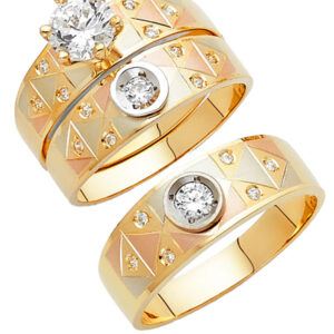 14K 3C CZ Engagement Ring/Trio Set