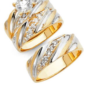 14K 2T CZ Engagement Ring/Trio Set