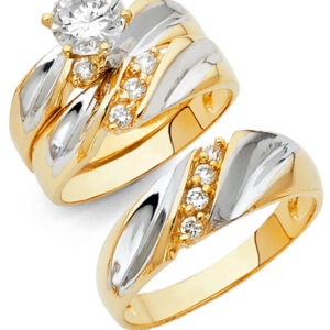 14K 2T CZ Engagement Ring/Trio Set