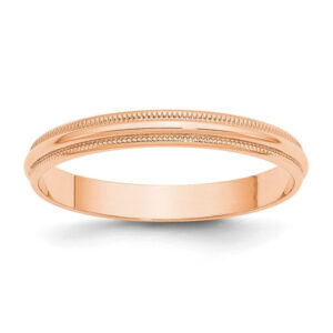 14k Rose Gold 3mm Lightweight Milgrain Half Round Wedding Band