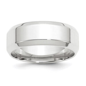 14k White Gold 8mm Beveled Edge Comfort Fit Wedding Band