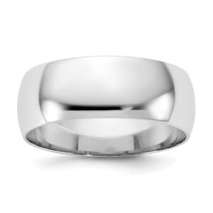14k White Gold 7mm Lightweight Half Round Wedding Band