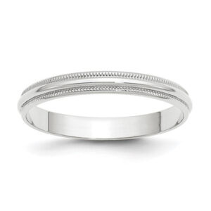 14k White Gold 3mm Lightweight Milgrain Half Round Wedding Band