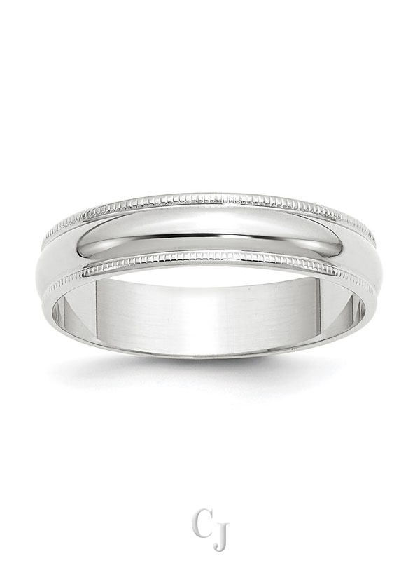 14k White Gold 5mm Lightweight Milgrain Half Round Wedding Band