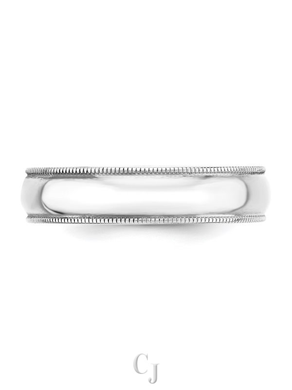 14k White Gold 5mm Lightweight Milgrain Half Round Wedding Band - Image 2