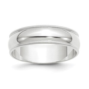 14k White Gold 6mm Lightweight Milgrain Half Round Wedding Band