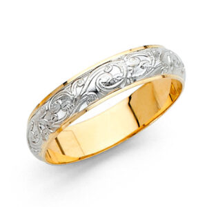 14K 2T 4mm Engrave Dom Wedding Band