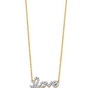 14K 2T CZ Love Sign Necklace