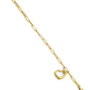 14KY Dangling Heart Paperclip Bracelet