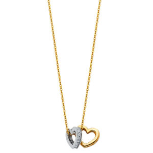 14K 2T CZ Togther Heart Necklace la