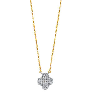 14K 2T CZ Clover Necklace