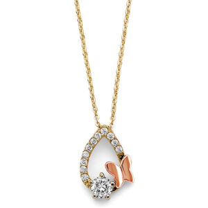 14K 2T CZ Tear Drop with Butterfly Necklace