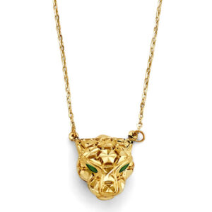 14KY Green CZ Panther Necklace