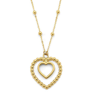 14KY 2 Heart Pendants Bead Necklace