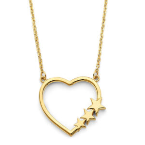 14KY Open Heart with 3 Stars Necklace