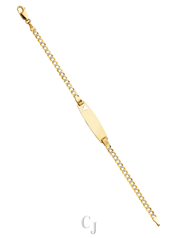 14K 080 Cuban WP Baby Oval ID with Heart Bracelet