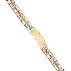 14K 3C 2L Nugget Figaro Link Frame ID Bracelet