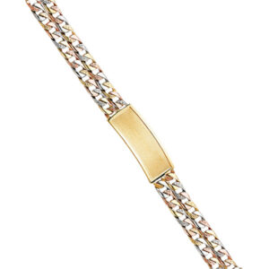 14K 3C 2L Nugget Cuban Link Frame ID Bracelet