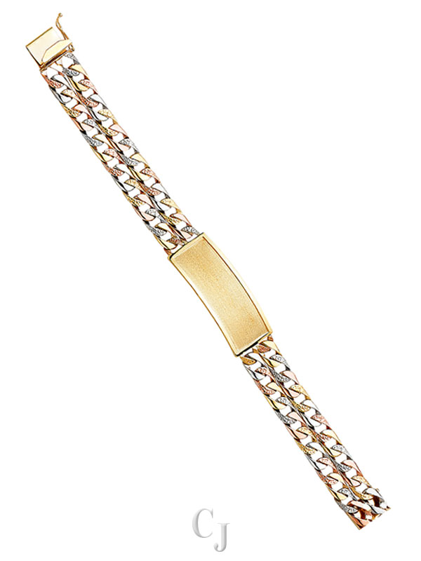 14K 3C 2L Nugget Cuban Link Frame ID Bracelet