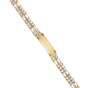 14K 3C 2L Nugget Figaro Light Link Frame ID Bracelet