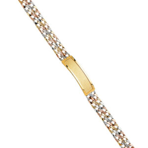 14K 3C 2L Nugget Cuban Light Link Frame ID Bracelet