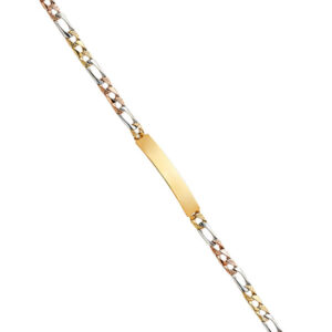 14K 3C Nugget Figaro Light Link ID Bracelet