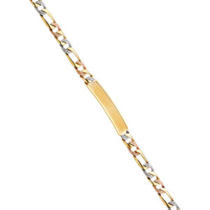 14K 3C Nugget Figaro Frame ID Bracelet