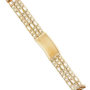 14KY 3L Nugget Figaro Link Frame ID Bracelet