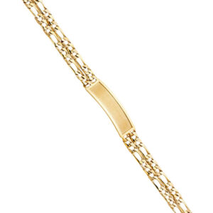 14KY 2L Light Nugget Figaro Link Frame ID Bracelet
