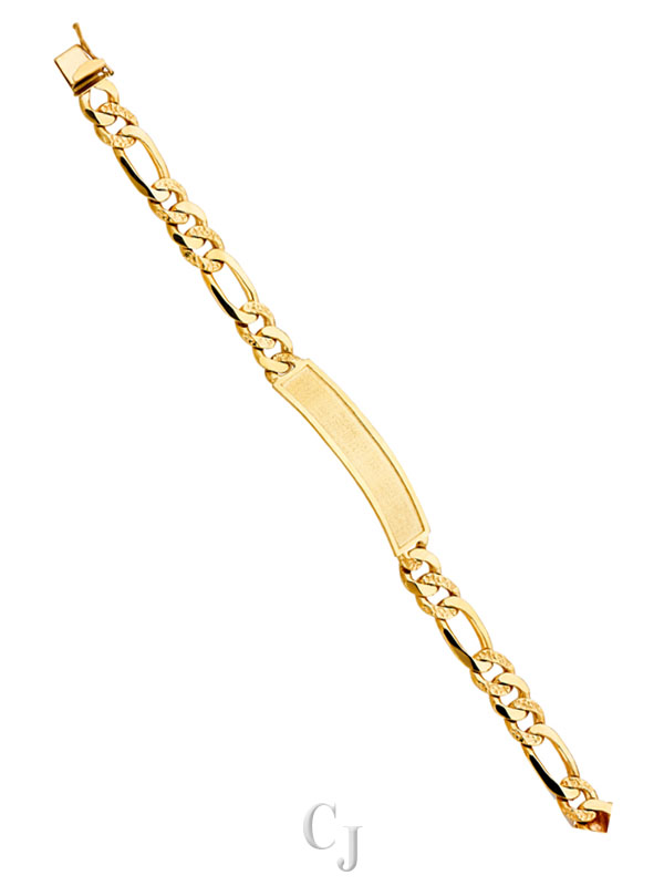 14KY Nugget Figaro Link Frame ID Bracelet