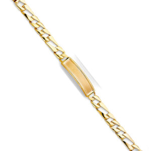 14KY Stamp Figaro Link Frame ID Bracelet