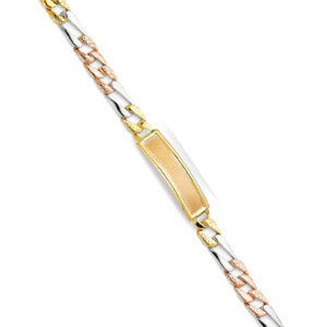 14K 3C Stamp Figaro Link Frame ID Bracelet
