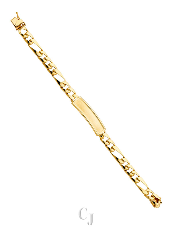 14KY Stamp Figaro Link F Baby ID Bracelet