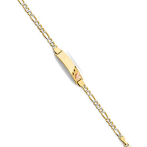 14K 2T Figaro WP Heart ID Bracelet