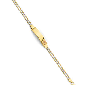 14K 2T Figaro WP Cross ID Bracelet