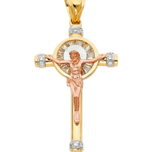 14K 3C CZ Crucufix Pendant