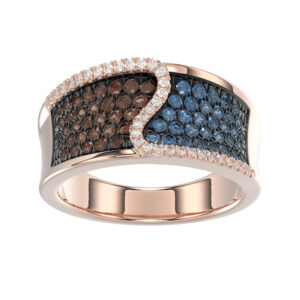 LADIES BAND 0.75CT ROUND/BLUE SAPPHIRE/DARK BROWN DIAMOND 14K ROSE GOLD