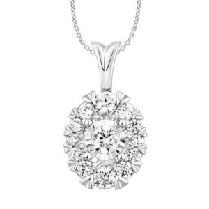 LADIES PENDANT WITH CHAIN 1.00CT ROUND DIAMOND 14K WHITE GOLD