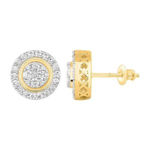 LADIES STUD EARRINGS 0.75CT ROUND DIAMOND 10K YELLOW GOLD