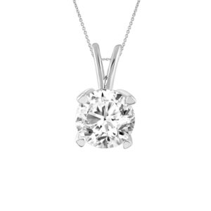 LADIES SOLITAIRE PENDANT WITH CHAIN 0.15CT ROUND DIAMOND 14K WHITE GOLD
