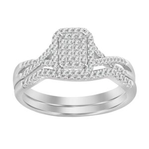 LADIES BRIDAL SET 0.25CT ROUND DIAMOND 10K WHITE GOLD