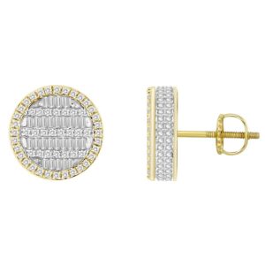 LADIES EARRINGS 0.75CT ROUND/BAGUETTE DIAMOND 10K YELLOW GOLD
