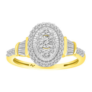 LADIES RING 0.50CT ROUND/BAGUETTE DIAMOND 10K YELLOW GOLD