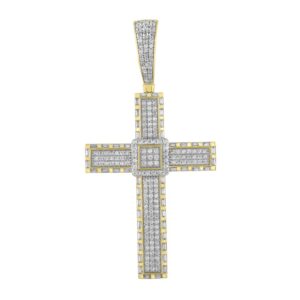 MEN'S PENDANT 1.50CT ROUND/BAGUETTE DIAMOND 10K YELLOW GOLD